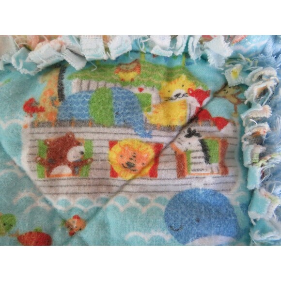 Flannel Rag Quilt With Batting 41x35 Noah's Ark Throw - Picture 4 of 14